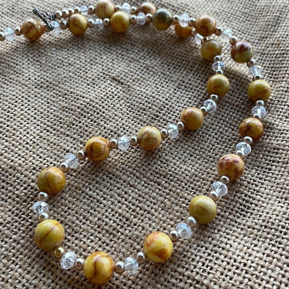 Natural Yellow Orange Stone Necklace Crystal spacers - Picture 2 of 12